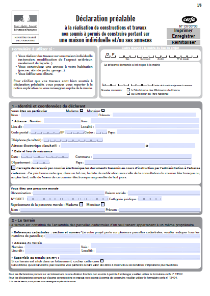 Téléchargez le formulaire CERFA n°13703*03 déclaration préalable de travaux simplifiée