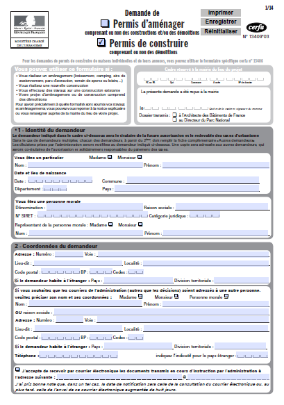 Télécharger le formulaire CERFA 13409*03 permis de construire et permis d'aménager