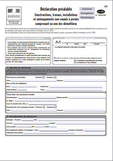 Formulaire de déclaration préalable