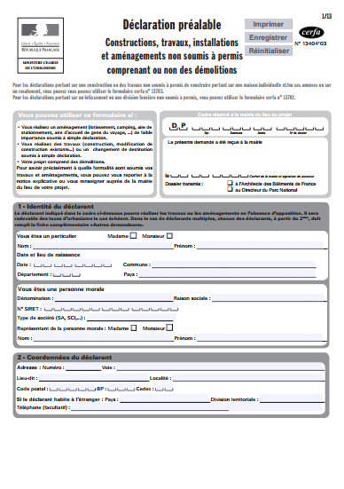 Téléchargez le formulaire simplifié CERFA 13703 « déclaration préalable travaux »