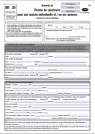 Formulaire de permis de construire 2013