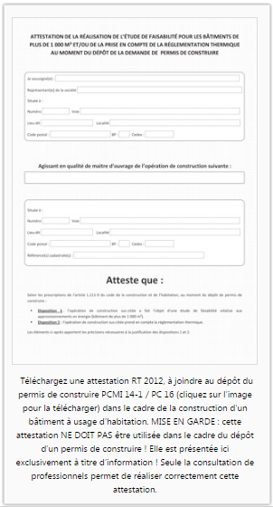 Attestation RT 2012-dépôt du permis de construire