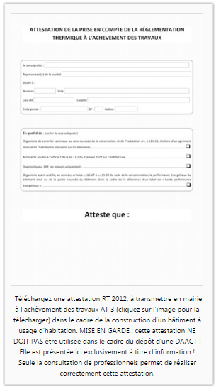 Attestation RT 2012-achèvement des travaux