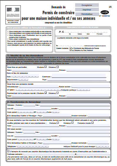 Formulaire permis de construire