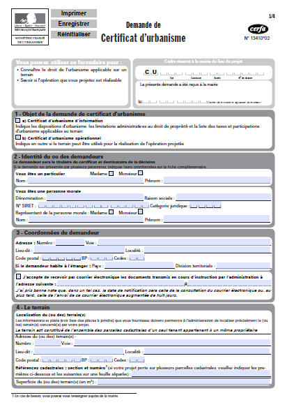 Téléchargez le formulaire de certificat d'urbanisme CERFA n°13410*02