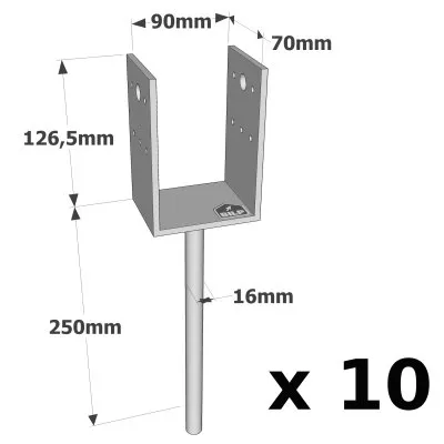 Pieds de poteau en U à sceller - Réf. PPD90/70G_10