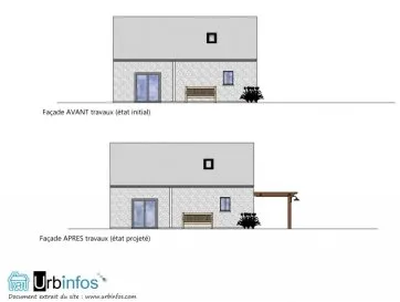 Exemple plan des façades et des toitures d’une pergola adossée