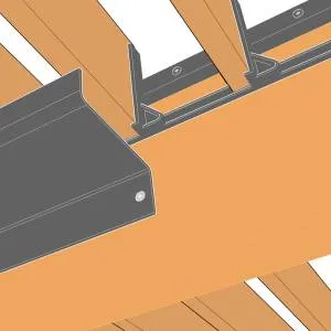 Représentation en 3D : chéneau Gris Anthracite RAL 7016 sous les lames et mécanisme SUNDIY en aluminium