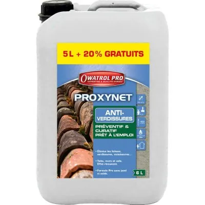 PROXYNET : Anti-verdissures PRET A L'EMPLOI. Préventif / Curatif. Effet remanent - Toits / façades / murs / sols... - Réf. OXPROMOUS6