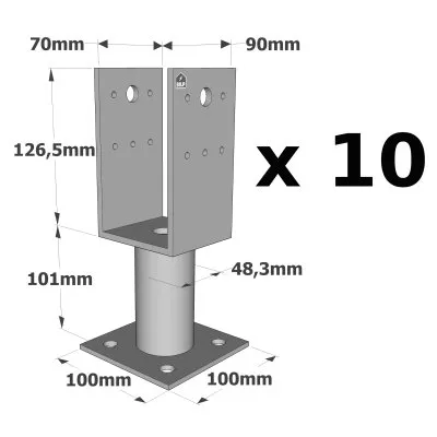 Pieds de poteau en U avec platine - Réf. PPUP90_10