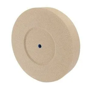 Accessoire pour touret d'affûtage, meule ronde en matériau abrasif, couleur beige, trou central pour montage.