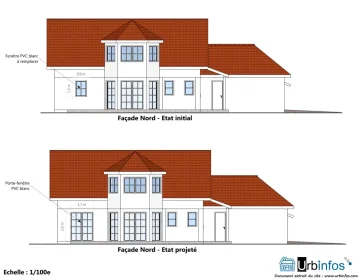 Plan des façades et des toitures - 1 seule façade - état initial et projeté